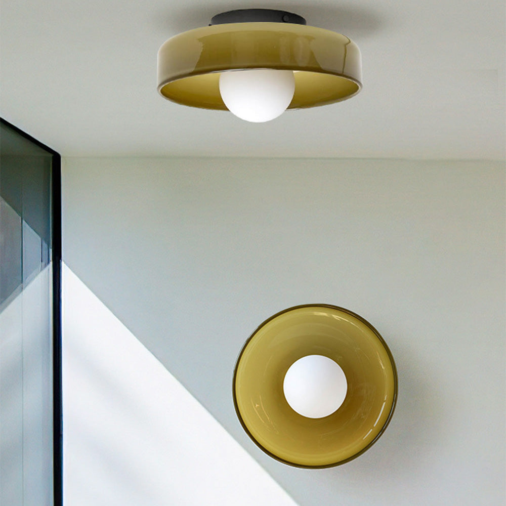 Moderne loftslampe D25/35cm med mundblæst, sandblæst, ravfarvet glasskærm og hvid, matteret diffusor | G9 LED | AC 220V-240V