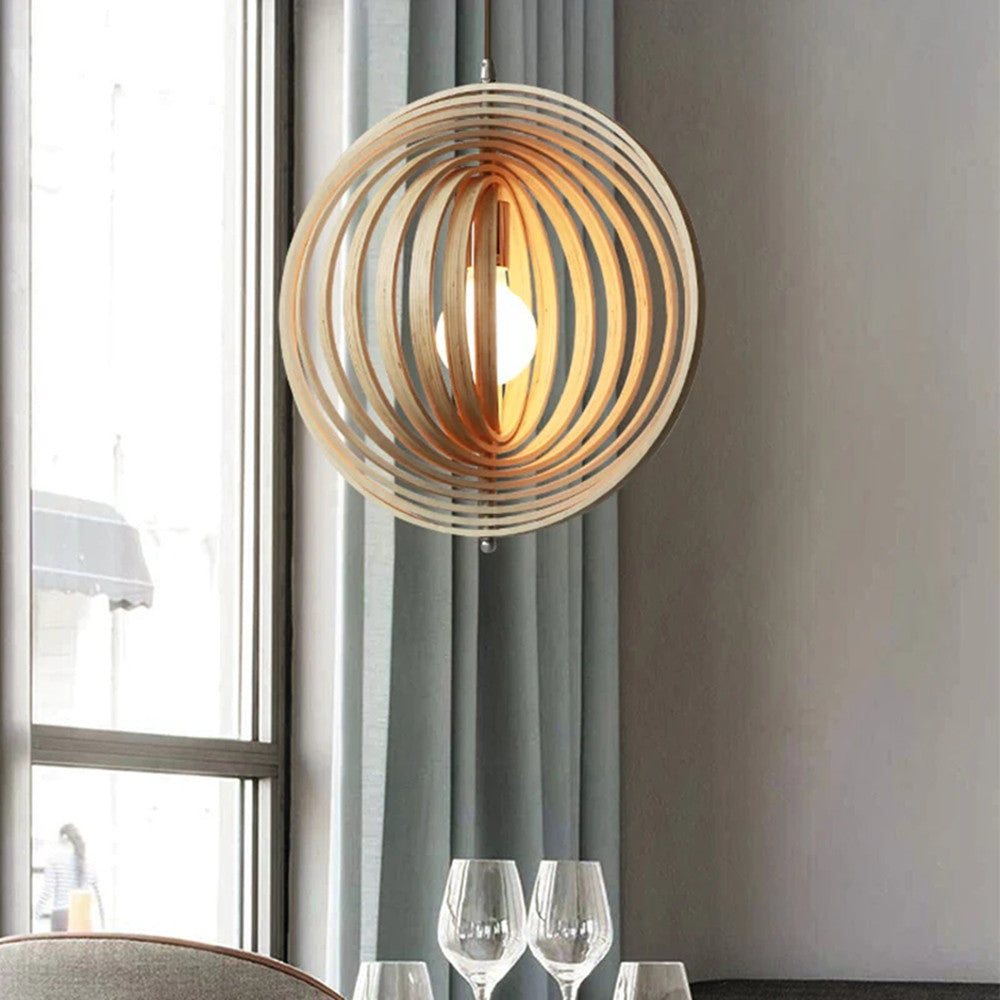 Håndlavet lampeskærm i naturligt træ | E27 ledningspendel | LED-pærer inkluderet | Japan Style