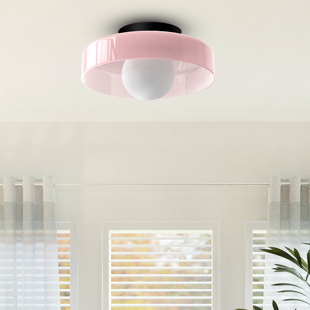 Moderne loftslampe D25/35cm med mundblæst, sandblæst, ravfarvet glasskærm og hvid, matteret diffusor | G9 LED | AC 220V-240V