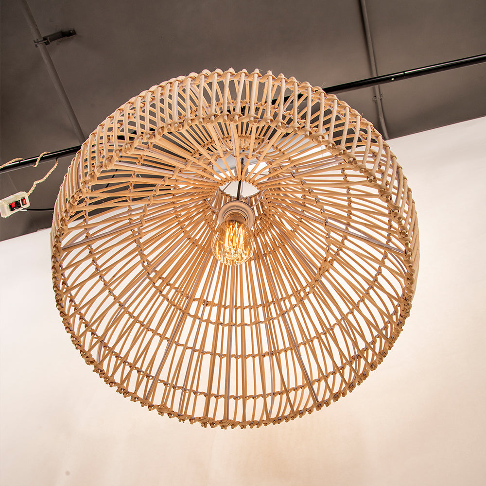 Håndknyttet rattan-pendel - E27-sokkel, LED-kompatibel, indendørs/udendørs dekoration, vekselstrøm, 90-260V, 5-10sqm belysningsområde,