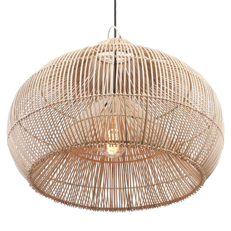Håndknyttet rattan-pendel - E27-sokkel, LED-kompatibel, indendørs/udendørs dekoration, vekselstrøm, 90-260V, 5-10sqm belysningsområde,
