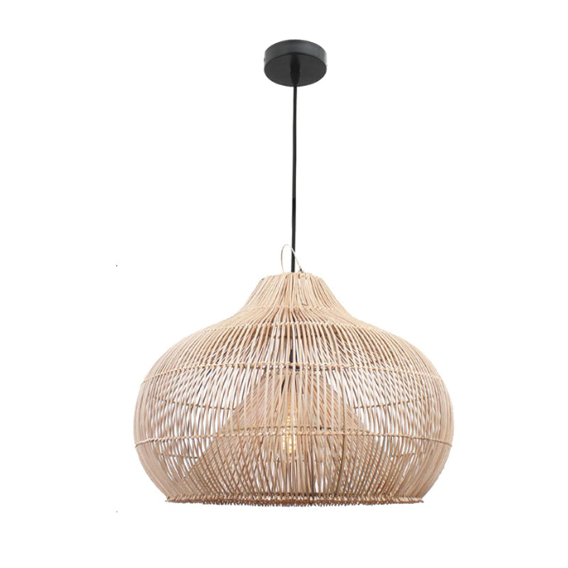 Håndknyttet rattan-pendel - E27-sokkel, LED-kompatibel, indendørs/udendørs dekoration, vekselstrøm, 90-260V, 5-10sqm belysningsområde,