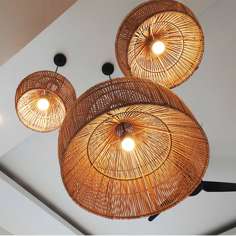 Håndknyttet rattan-pendel - E27-sokkel, LED-kompatibel, indendørs/udendørs dekoration, vekselstrøm, 90-260V, 5-10sqm belysningsområde,