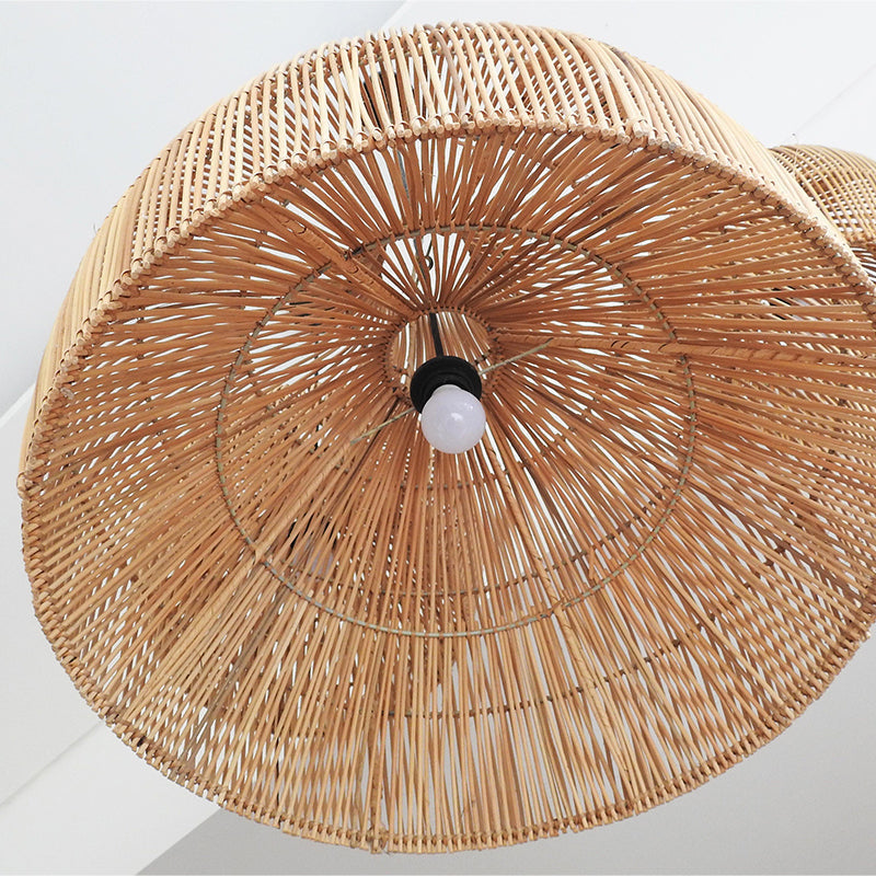 Håndknyttet rattan-pendel - E27-sokkel, LED-kompatibel, indendørs/udendørs dekoration, vekselstrøm, 90-260V, 5-10sqm belysningsområde,
