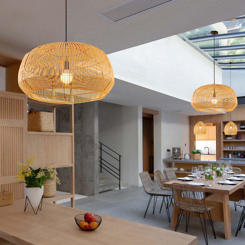 Håndlavet rattan-pendel | Naturlig bambus og træ | Moderne stil | Kompatibel med LED-pære