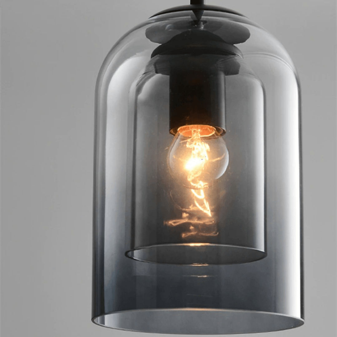 Elegant glaspendel i grå og rav | Minimalistisk design, E27-sokkel, LED-kompatibel, maks. 60W, justerbar kæde