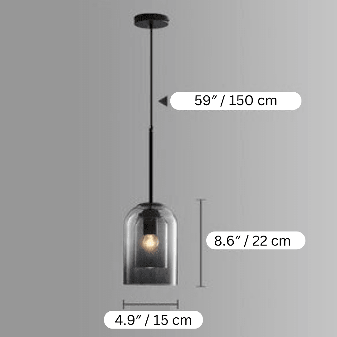 Elegant glaspendel i grå og rav | Minimalistisk design, E27-sokkel, LED-kompatibel, maks. 60W, justerbar kæde