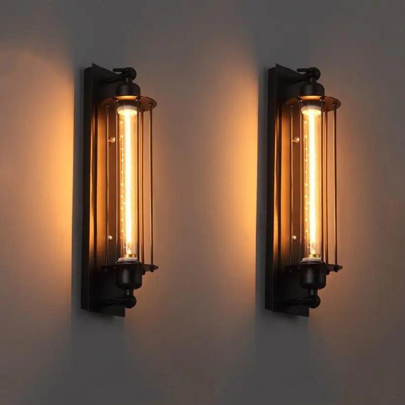 Vintage bar-væglampe - industriel stil, E27 LED-pærer, sort jern, lys op og ned