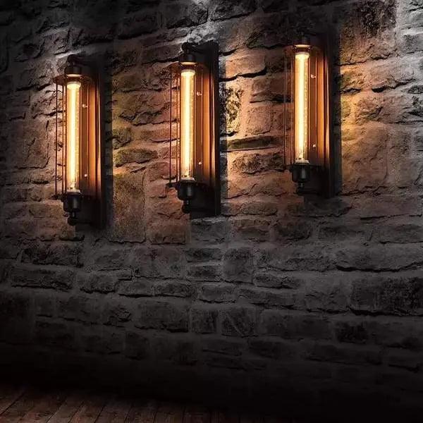 Vintage bar-væglampe - industriel stil, E27 LED-pærer, sort jern, lys op og ned