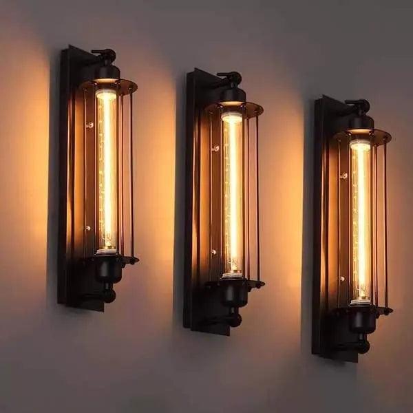 Vintage bar-væglampe - industriel stil, E27 LED-pærer, sort jern, lys op og ned