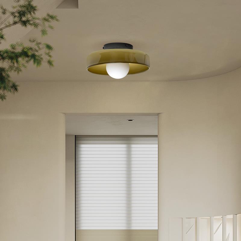 Moderne loftslampe D25/35cm med mundblæst, sandblæst, ravfarvet glasskærm og hvid, matteret diffusor | G9 LED | AC 220V-240V