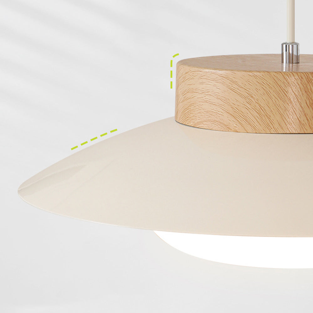 Cremefarvet skålformet jernpendel - Moderne LED-pendel, 30 cm i diameter, hvidt matteret glas og trælook, AC-betjening, 90-260V