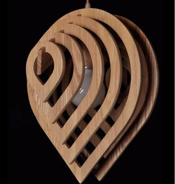 Moderne træpendel i naturligt trædesign, E27-sokkel
