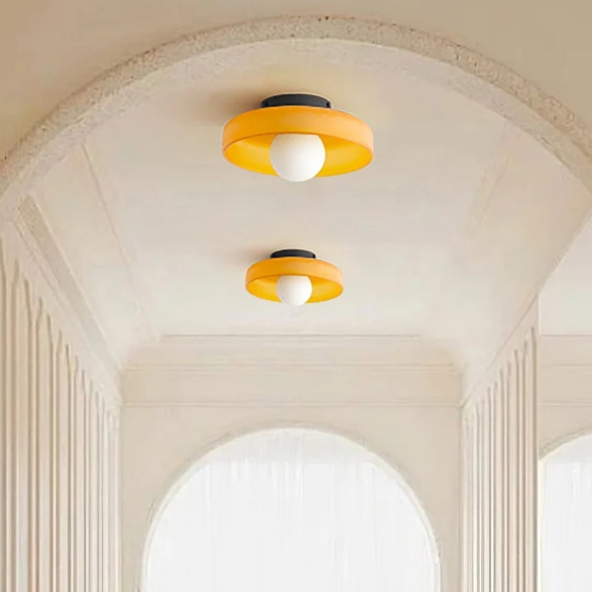 Moderne loftslampe D25/35cm med mundblæst, sandblæst, ravfarvet glasskærm og hvid, matteret diffusor | G9 LED | AC 220V-240V
