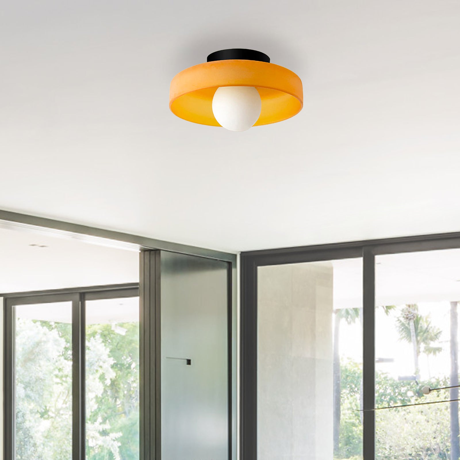 Moderne loftslampe D25/35cm med mundblæst, sandblæst, ravfarvet glasskærm og hvid, matteret diffusor | G9 LED | AC 220V-240V