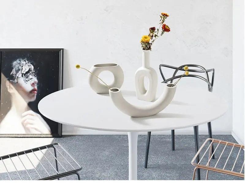 Håndlavet Hvid Keramikvase - Uglaseret, Moderne Design til Planter og Blomster