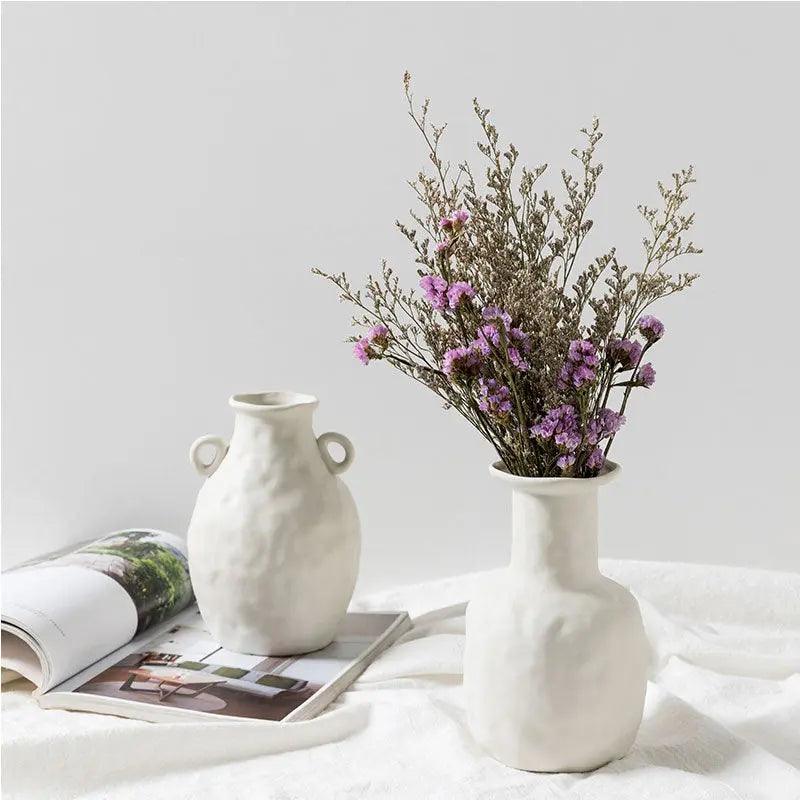 Håndlavet Hvid Keramikvase - Uglaseret, Moderne Design til Planter og Blomster