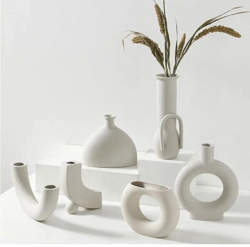 Håndlavet Hvid Keramikvase - Uglaseret, Moderne Design til Planter og Blomster