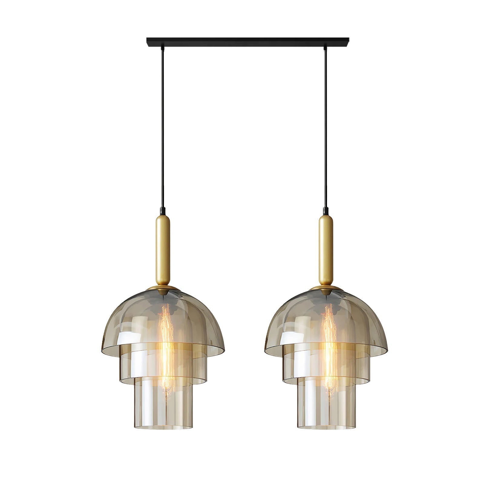 Dome Glas Hængelampe - Nordisk, E27 Sokkel, Justerbar, Cognac Finish