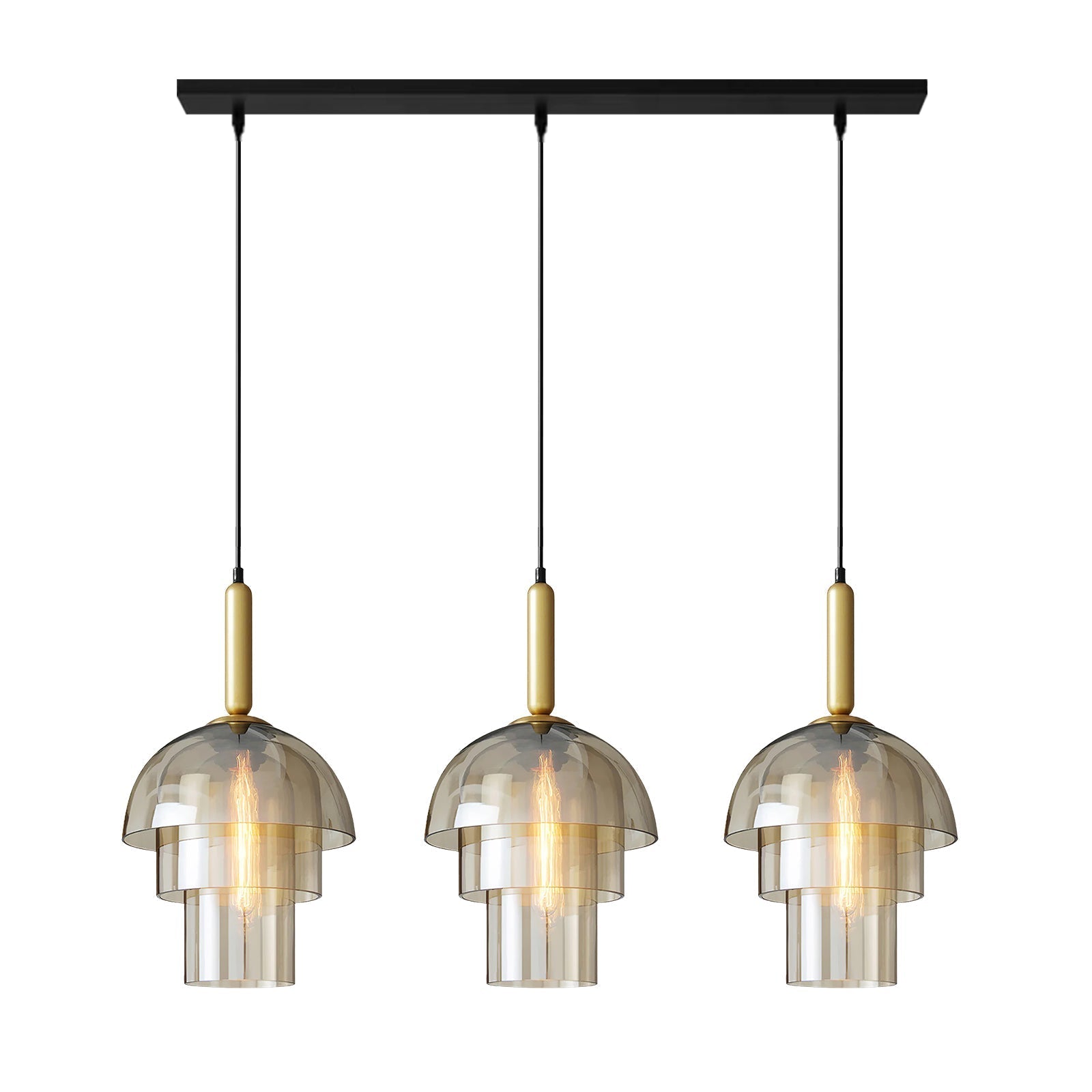 Dome Glas Hængelampe - Nordisk, E27 Sokkel, Justerbar, Cognac Finish