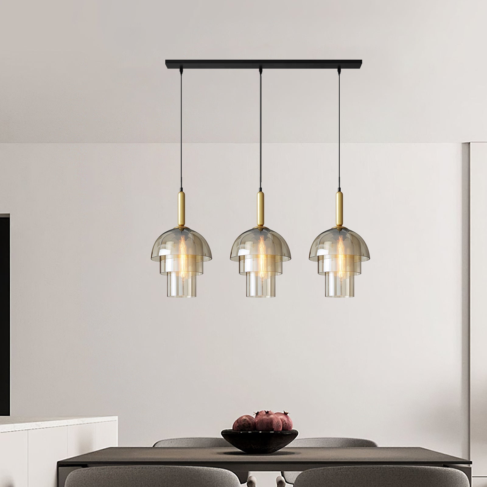 Dome Glas Hængelampe - Nordisk, E27 Sokkel, Justerbar, Cognac Finish