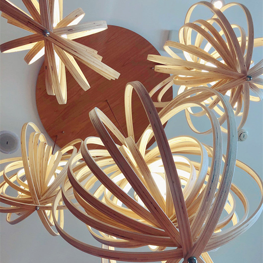 Håndlavet lampeskærm i naturligt træ | E27 ledningspendel | LED-pærer inkluderet | Japan Style