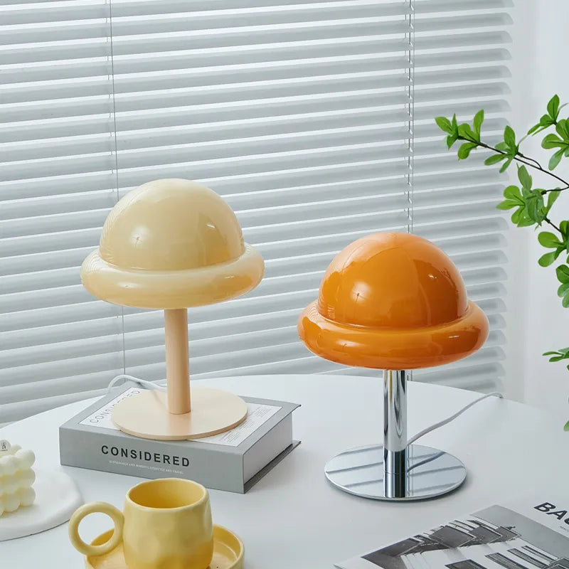 Mid Century Modern Mushroom bordlampe | LED, flerfarvet, glassten, tænd/sluk-kontakt, UL-certificeret