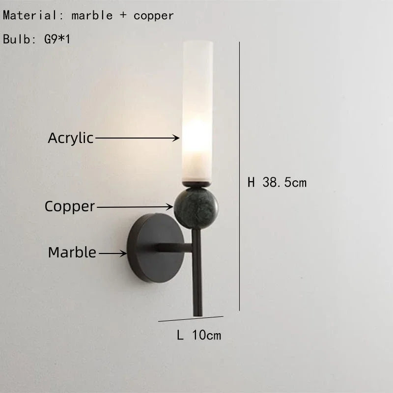 Marmor-væglampe, guld eller sort, kobber & marmor, G9 LED 5W 3000K, moderne stil