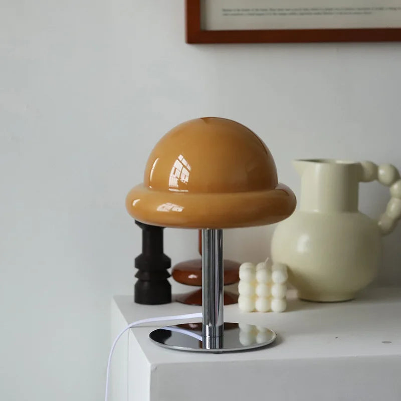 Mid Century Modern Mushroom bordlampe | LED, flerfarvet, glassten, tænd/sluk-kontakt, UL-certificeret