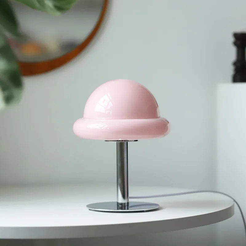 Mid Century Modern Mushroom bordlampe | LED, flerfarvet, glassten, tænd/sluk-kontakt, UL-certificeret