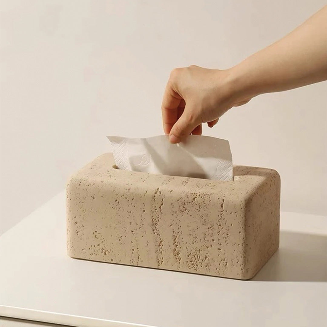 Tissue box i naturlig travertin
