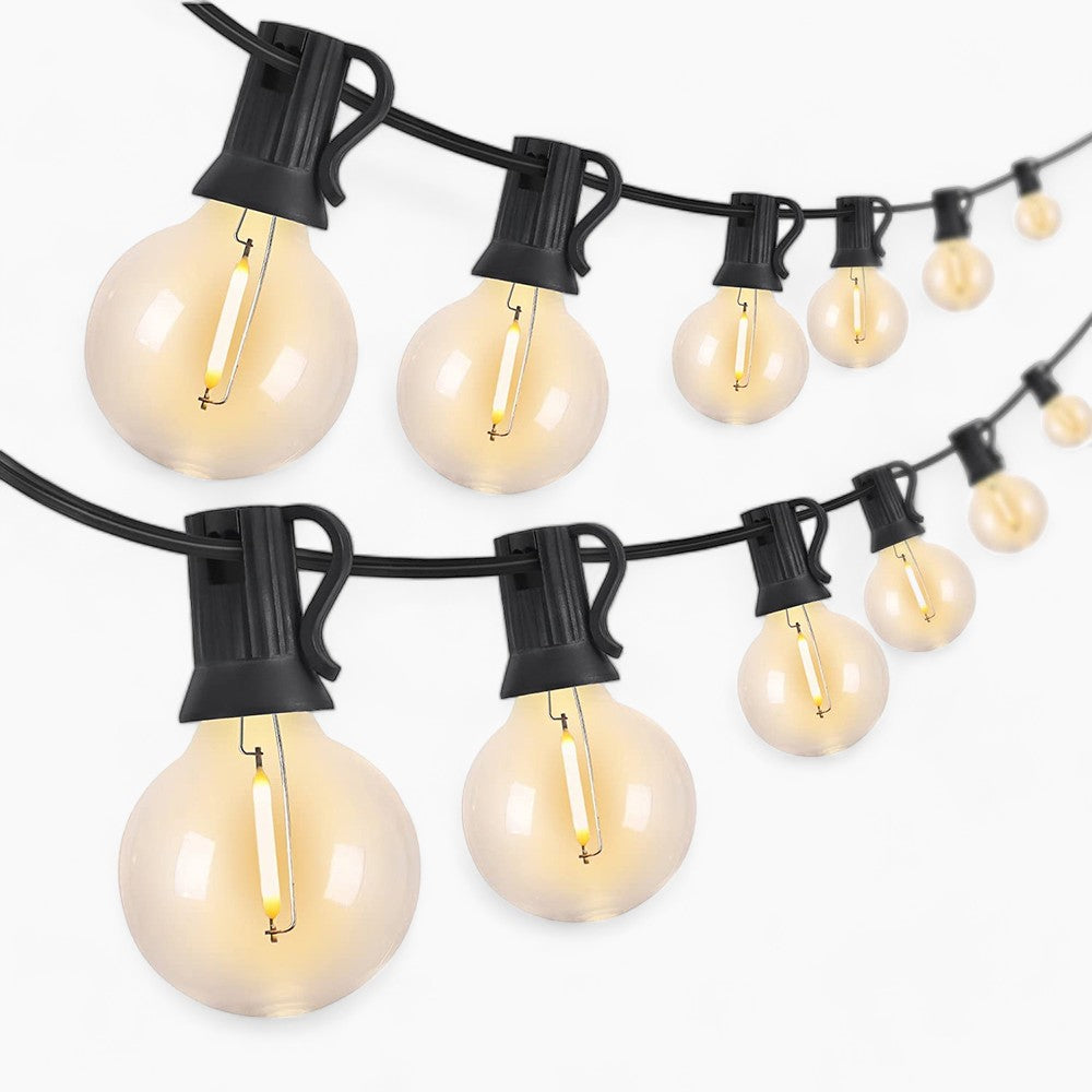 Lyskæde udendørs, Vandtæt LED-lyskæde til have og veranda - varm hvid (2700K), dæmpbar, kan forbindes op til 150 m, 30.000 timer, 220V, 0,6W, reservepærer medfølger