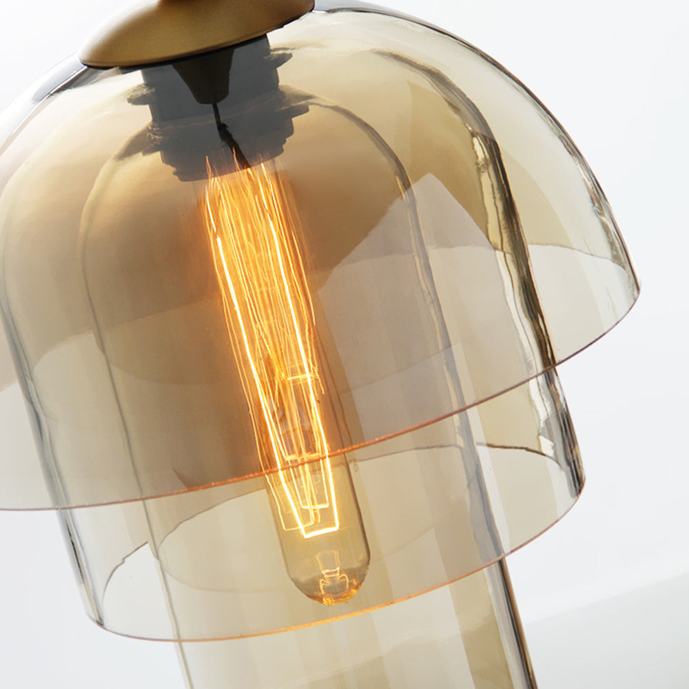 Dome Glas Hængelampe - Nordisk, E27 Sokkel, Justerbar, Cognac Finish