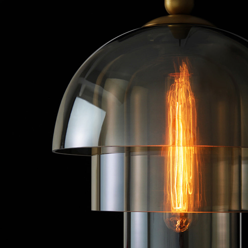 Dome Glas Hængelampe - Nordisk, E27 Sokkel, Justerbar, Cognac Finish