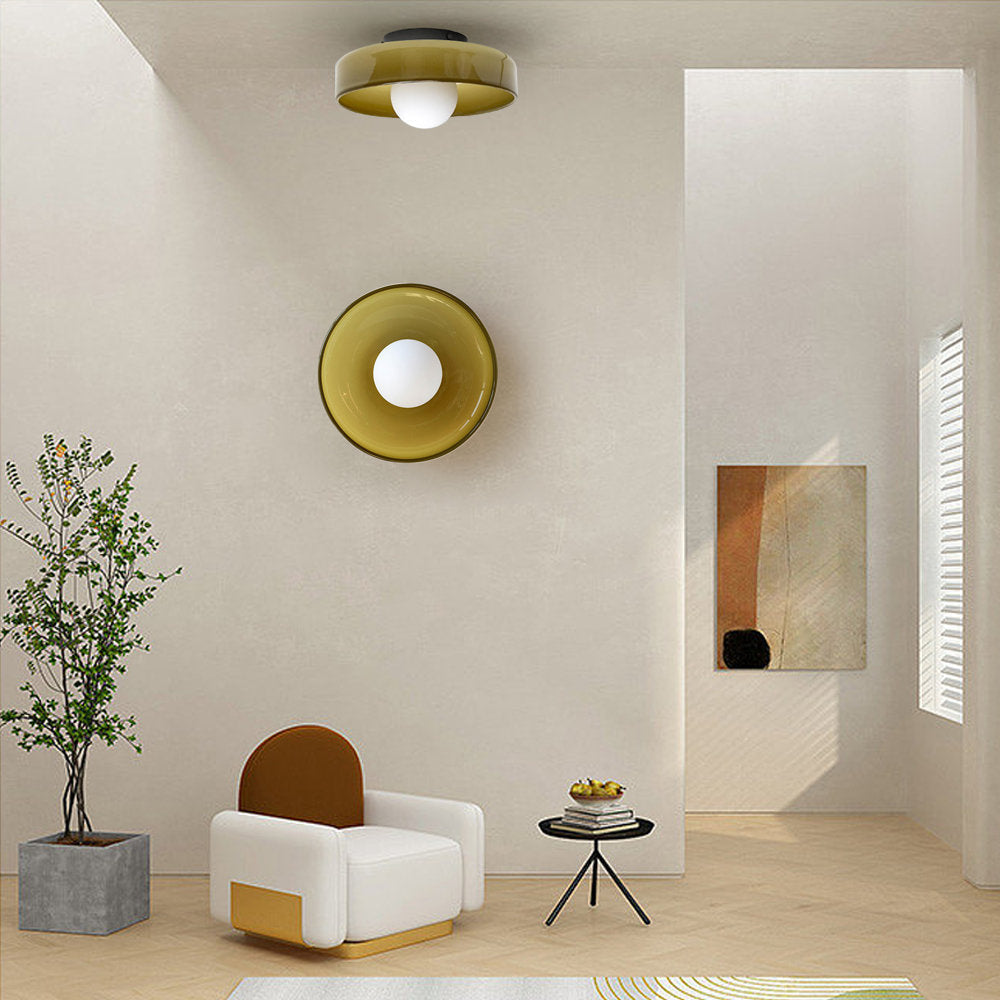 Moderne loftslampe D25/35cm med mundblæst, sandblæst, ravfarvet glasskærm og hvid, matteret diffusor | G9 LED | AC 220V-240V