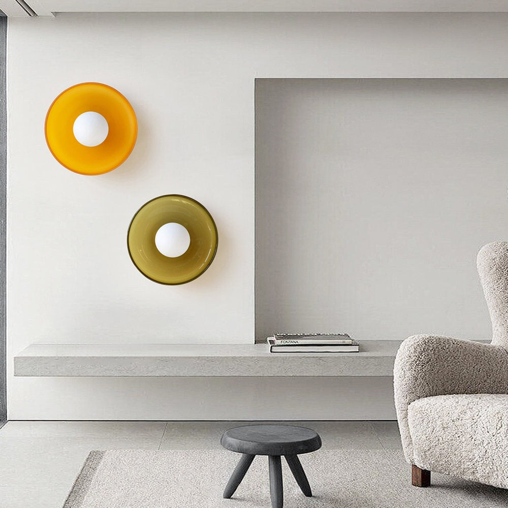 Moderne loftslampe D25/35cm med mundblæst, sandblæst, ravfarvet glasskærm og hvid, matteret diffusor | G9 LED | AC 220V-240V