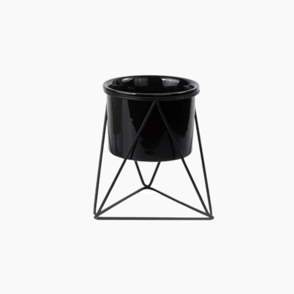 Keramisk urtepotte med jernstativ - Moderne bordpotte til luftplanter, sukkulenter, frøplanter og krydderurter | Rustfrit metal