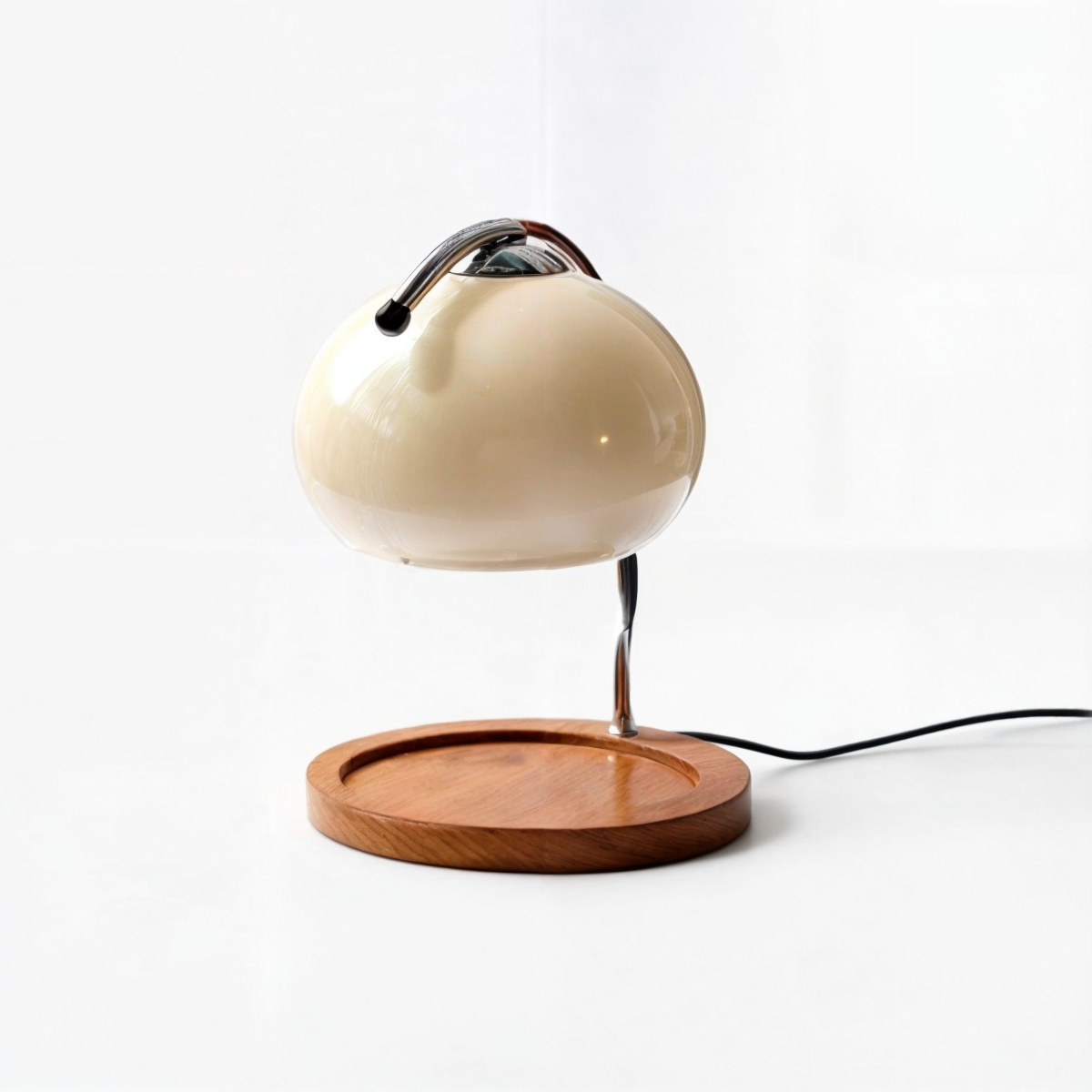 Vintage glasbordlampe lysvarmer | Bauhaus-stil, træfod, glasdæksel, LED-pærer, dæmpbar