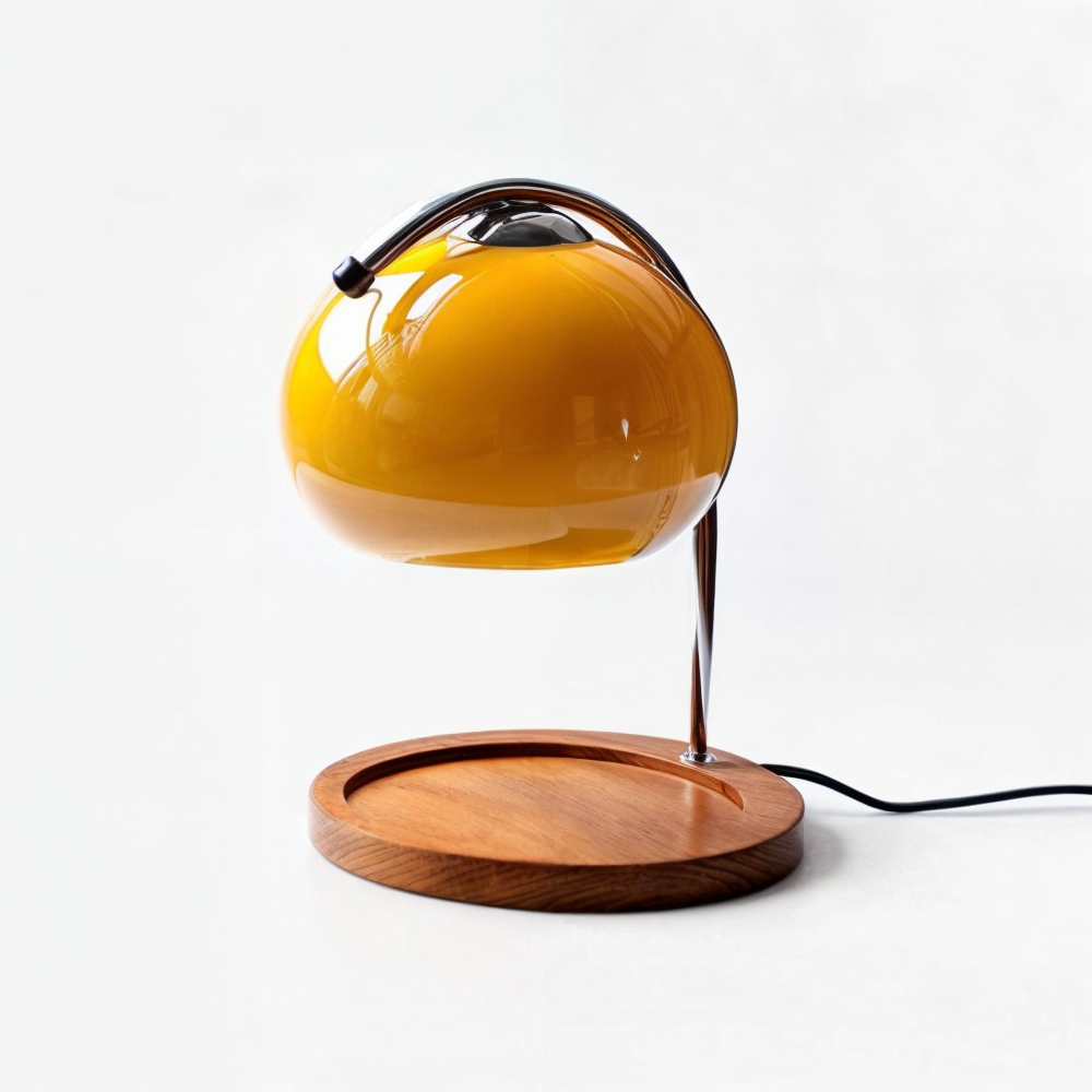 Vintage glasbordlampe lysvarmer | Bauhaus-stil, træfod, glasdæksel, LED-pærer, dæmpbar