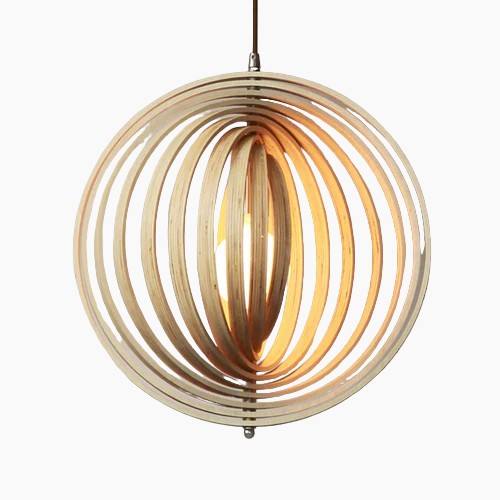 Håndlavet lampeskærm i naturligt træ | E27 ledningspendel | LED-pærer inkluderet | Japan Style