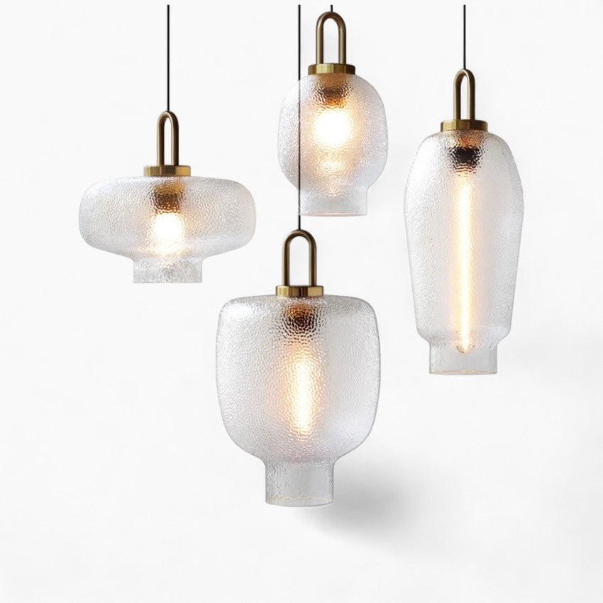 Moderne pendel i messing og glas med E27-sokkel - jernfinish, LED-kompatibel, maks. 60W, rustik stil