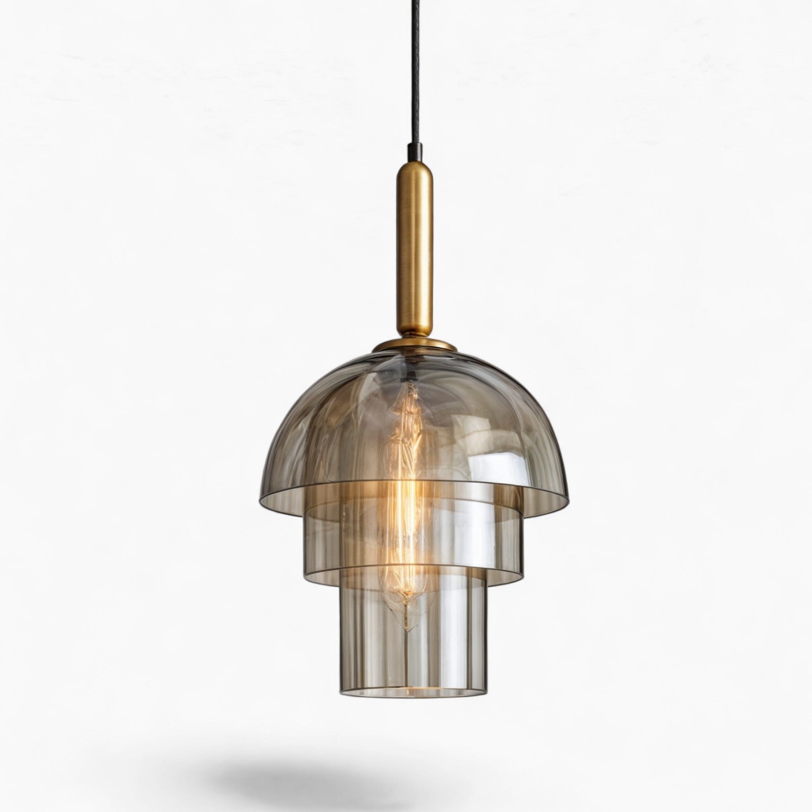 Dome Glas Hængelampe - Nordisk, E27 Sokkel, Justerbar, Cognac Finish