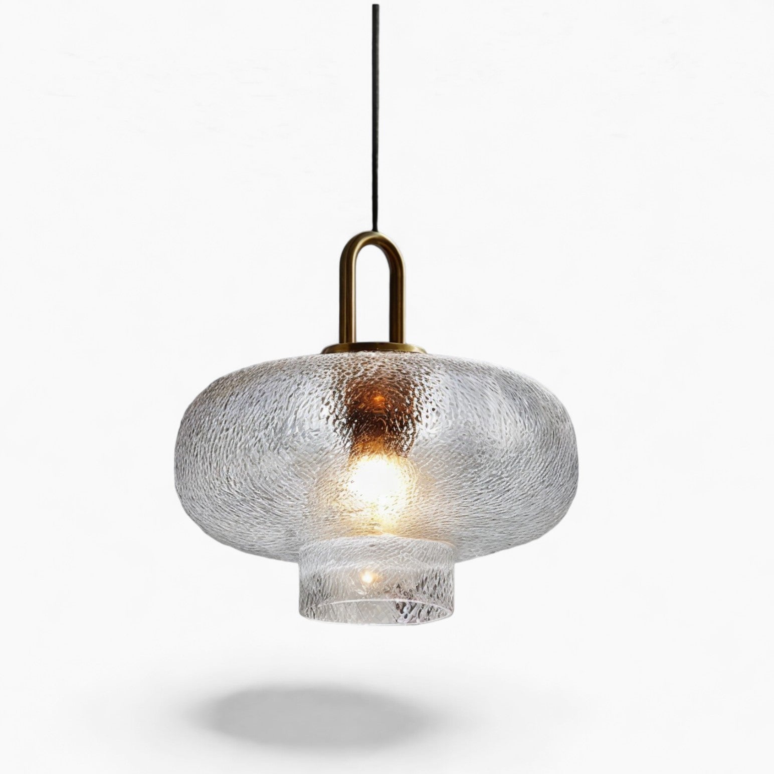 Moderne pendel i messing og glas med E27-sokkel - jernfinish, LED-kompatibel, maks. 60W, rustik stil