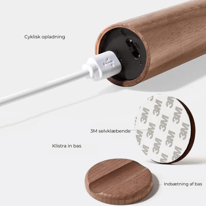 Moderne bevægelsessensorlampe LightFlow | LED, varm hvid, træ, genopladelig via USB
