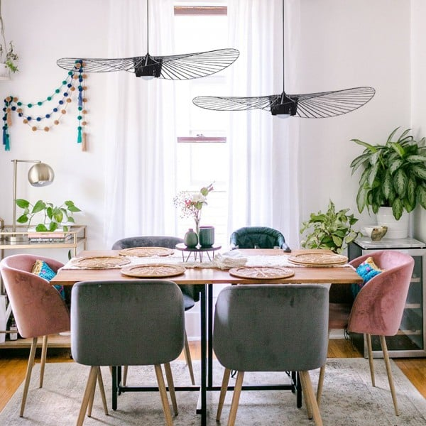 Moderne LED-pendel, dynamisk design, stofskærm, indbygget, ikke-dæmpbar, kreativ LED-loftslampe til stue/spisestue/soveværelse