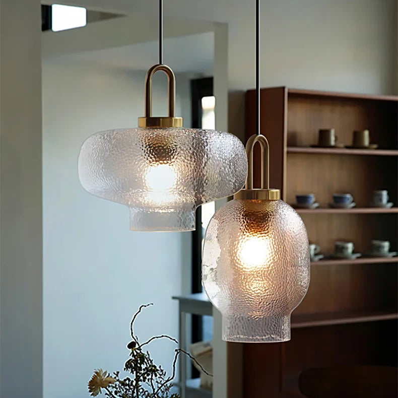 Moderne pendel i messing og glas med E27-sokkel - jernfinish, LED-kompatibel, maks. 60W, rustik stil