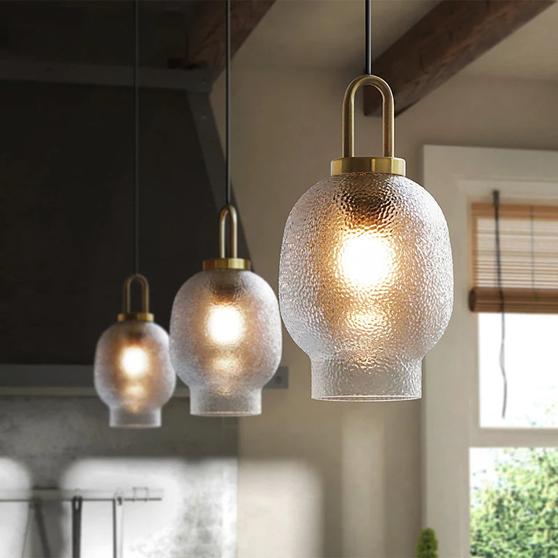 Moderne pendel i messing og glas med E27-sokkel - jernfinish, LED-kompatibel, maks. 60W, rustik stil