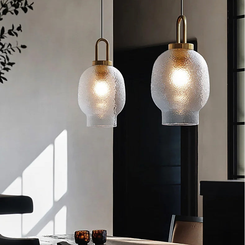Moderne pendel i messing og glas med E27-sokkel - jernfinish, LED-kompatibel, maks. 60W, rustik stil