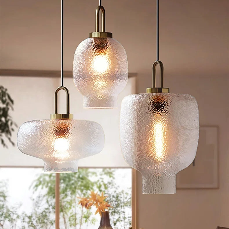 Moderne pendel i messing og glas med E27-sokkel - jernfinish, LED-kompatibel, maks. 60W, rustik stil