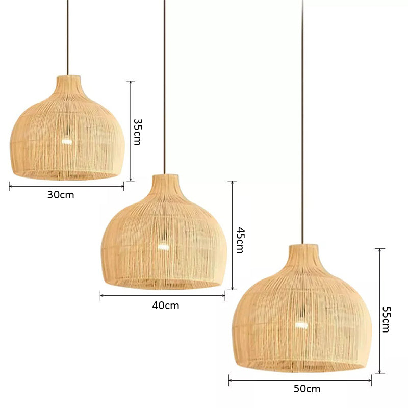 Håndknyttet rattan-pendel - E27-sokkel, LED-kompatibel, indendørs/udendørs dekoration, vekselstrøm, 90-260V, 5-10sqm belysningsområde,